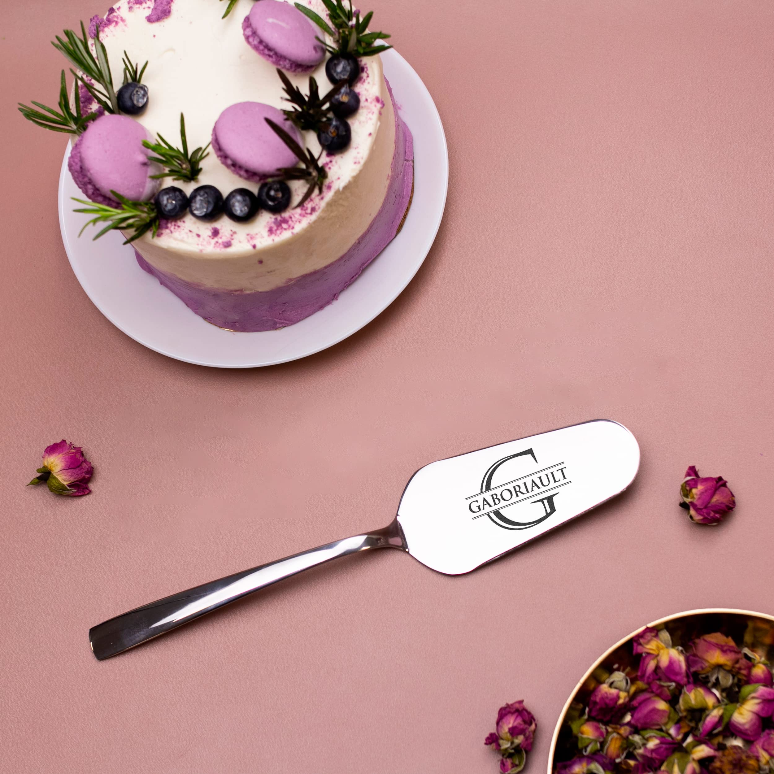 Personalized Cake Server Set Elegant Cake Knife and Server in Wooden Box (optional) Wedding Cake Knife Cutting Set Pie Cutter & Spatula for Birthday Anniversary Bridal Shower (Style 1)