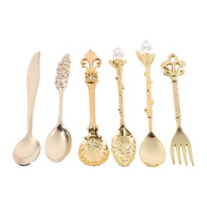 6pcs/set retro royal spoons & fork, 5pcs vintage spoons and 1pcs fork, coffee espresso tea spoon, zinc alloy creative gold spoons/fork, for home table decoration