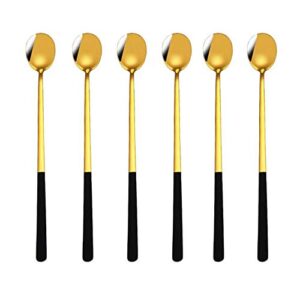 mbbitl 6-pack black gold 9" ice coffee spoon iced teaspoon for mixing cocktail stirring tea milkshake cold drink stainless steel