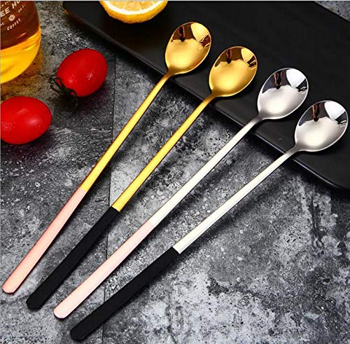 MBBITL 6-Pack Black Gold 9" Ice Coffee Spoon Iced Teaspoon for Mixing Cocktail Stirring Tea Milkshake Cold Drink Stainless Steel