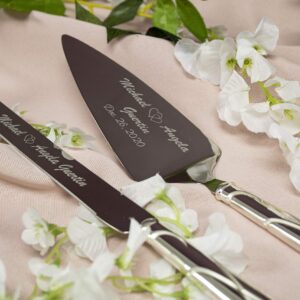 Lenox Bridal Adorn Silver Personalized Wedding Cake Knife and Server Set, Custom Engraved Wedding Cake Cutting Set, Accessories and Gifts for Bride and Groom