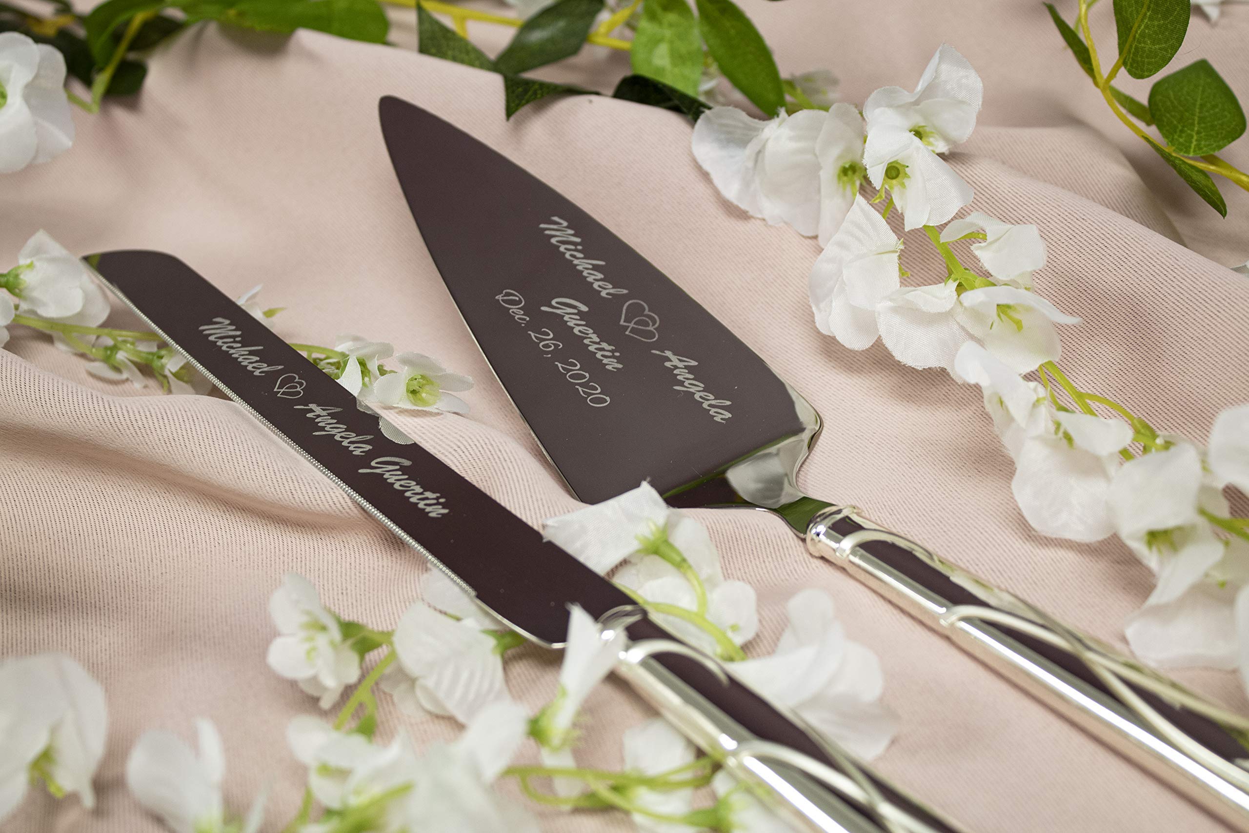 Lenox Bridal Adorn Silver Personalized Wedding Cake Knife and Server Set, Custom Engraved Wedding Cake Cutting Set, Accessories and Gifts for Bride and Groom