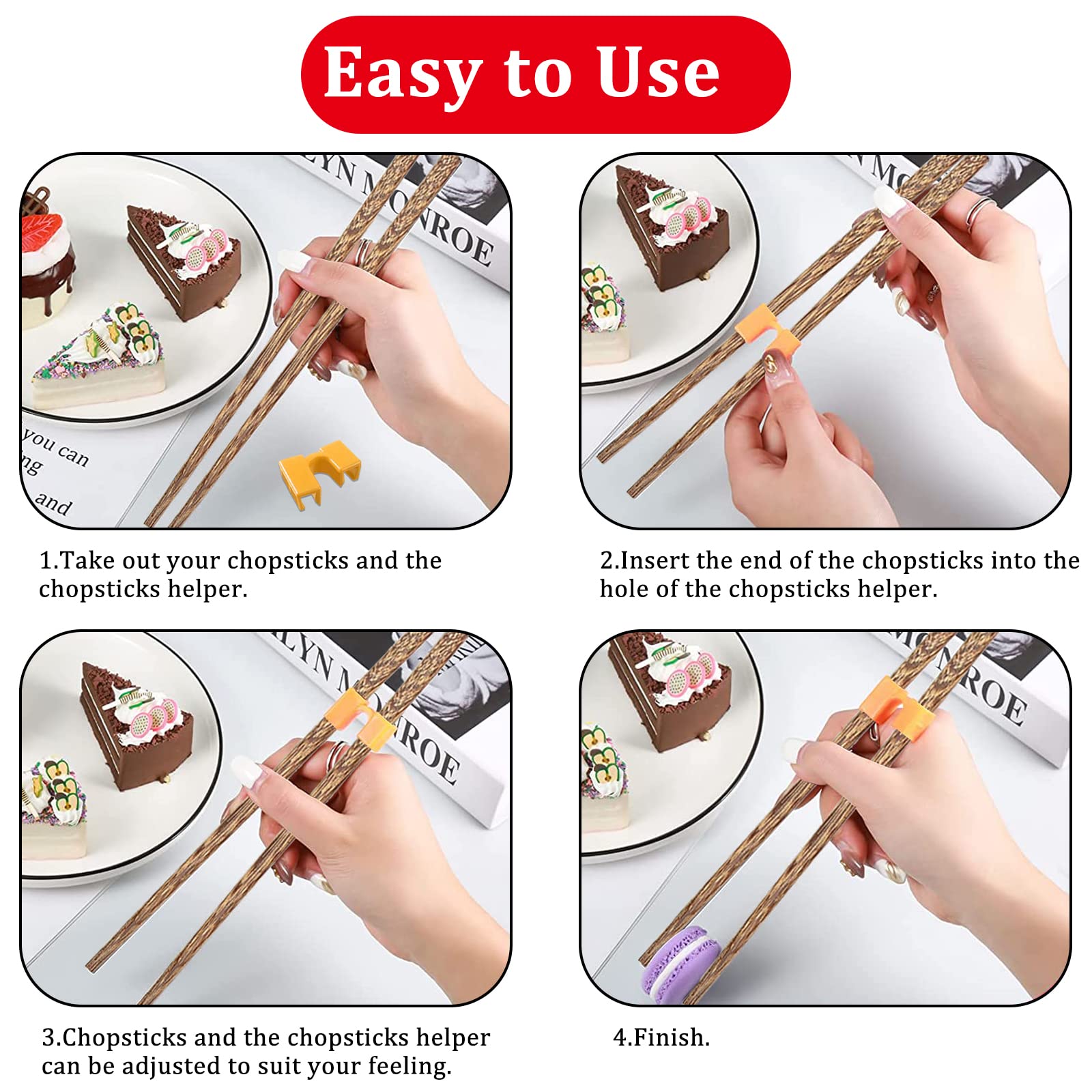 10 Pairs Reusable Chopstick Helpers Chopsticks Hinges Connector Practice Chinese Chop Stick Training Chopsticks for Adults, Beginner, Trainers or Learner (Chopsticks Included)