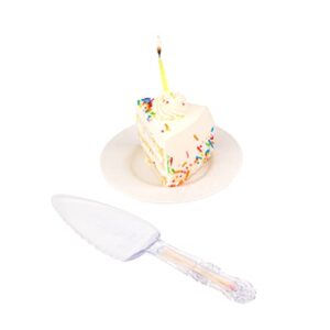 restaurantware pastry tek 9.4 x 2.2 inch cake server with matches 1 serrated edge dessert server - sliding storage compartment disposable clear plastic pie server matches included