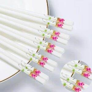 Chopsticks Reusable 5 Pairs Ceramic Chopsticks Dishwasher safe 9.7 Inches (Pink lotus flower)