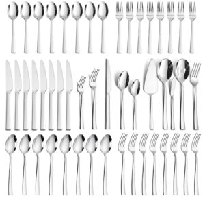 haware 65 pieces silverware flatware set for 12, durable stainless steel eating utensils with knife fork spoon hostess tableware, modern elegant ergonomic design, dishwasher safe