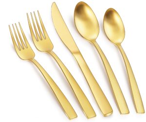 matte gold silverware set for 6 thickened food-grade 30-piece flatware set stainless steel modern design cutlery set for home restaurant party, dishwasher safe