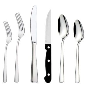hissf silverware set, flatware set for 4, 24pcs stainless steel cutlery set include upgraded knives spoons and forks set, mirror polished