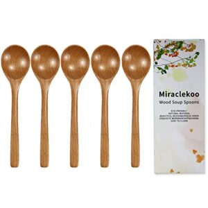 miraclekoo wood spoons for eating and soup wooden soup spoons,7 inch,5 pcs