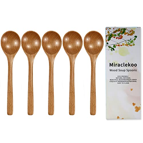 Miraclekoo Wood Spoons for Eating and Soup Wooden Soup Spoons,7 Inch,5 Pcs