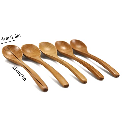 Miraclekoo Wood Spoons for Eating and Soup Wooden Soup Spoons,7 Inch,5 Pcs