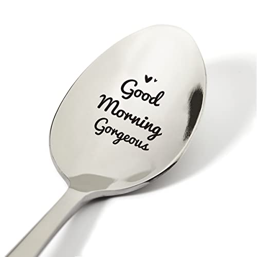 Good Morning Gorgeous Spoon Engraved Stainless Steel Present, Novelty Coffee Spoon Teaspoon Gifts for Men Him Birthday Xmas (7.5")