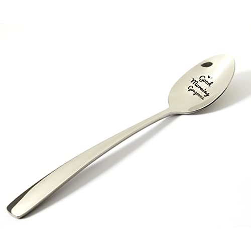 Good Morning Gorgeous Spoon Engraved Stainless Steel Present, Novelty Coffee Spoon Teaspoon Gifts for Men Him Birthday Xmas (7.5")