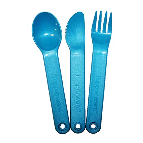 Tupperware Snap Together Cutlery Utensils Fork Knife Spoon Set Travel Case Blue