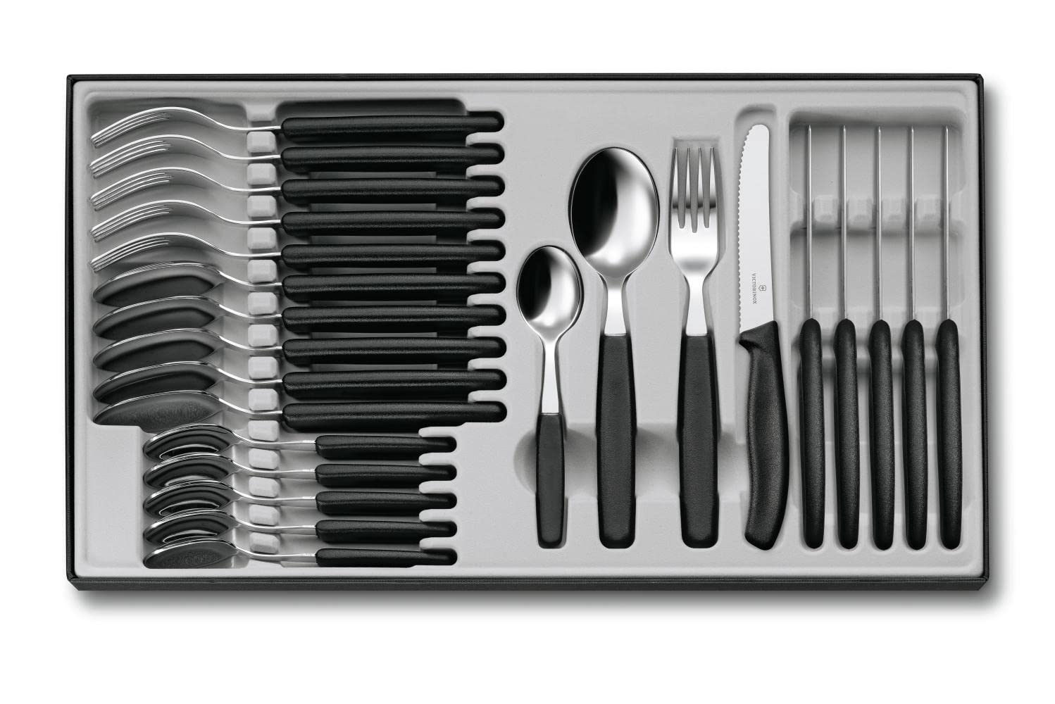 Victorinox Table Set Swiss Classic with Tomato Knife 24 Pieces, Stainless Steel, Black, 30 x 5 x 5 cm