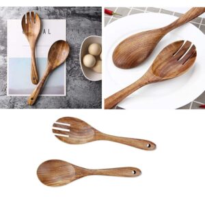 Salad Tongs, 2 PCS Salad Servers, Wooden Acacia Salad Servers with Salad Spoon and Fork, Spoon Long Handle Salad Server Set Kitchen Cooking