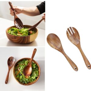 Salad Tongs, 2 PCS Salad Servers, Wooden Acacia Salad Servers with Salad Spoon and Fork, Spoon Long Handle Salad Server Set Kitchen Cooking