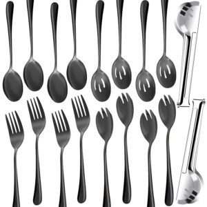 18 pieces stainless steel serving utensils set, large serving spoons serving forks serving tongs soup ladle salad spoon buffet serving utensils for for kitchen party supply dishwasher safe, black
