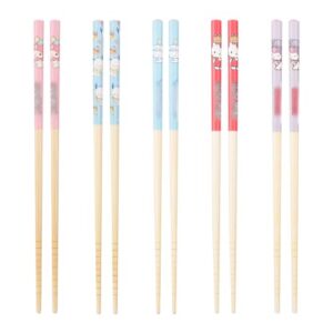 5 pairs cute kitty cat bamboo chopsticks set kitty cat bamboo chopstick set reusable cartoon wooden chopsticks for home kitchen cooking tableware use (csk mel a)