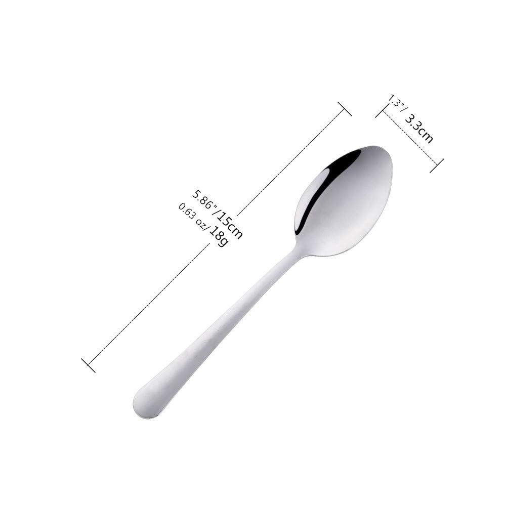 Tea Spoons 12-Piece Stainless Steel Set Use for Home, Kitchen, Restaurant- 5.86 Inches, Silver