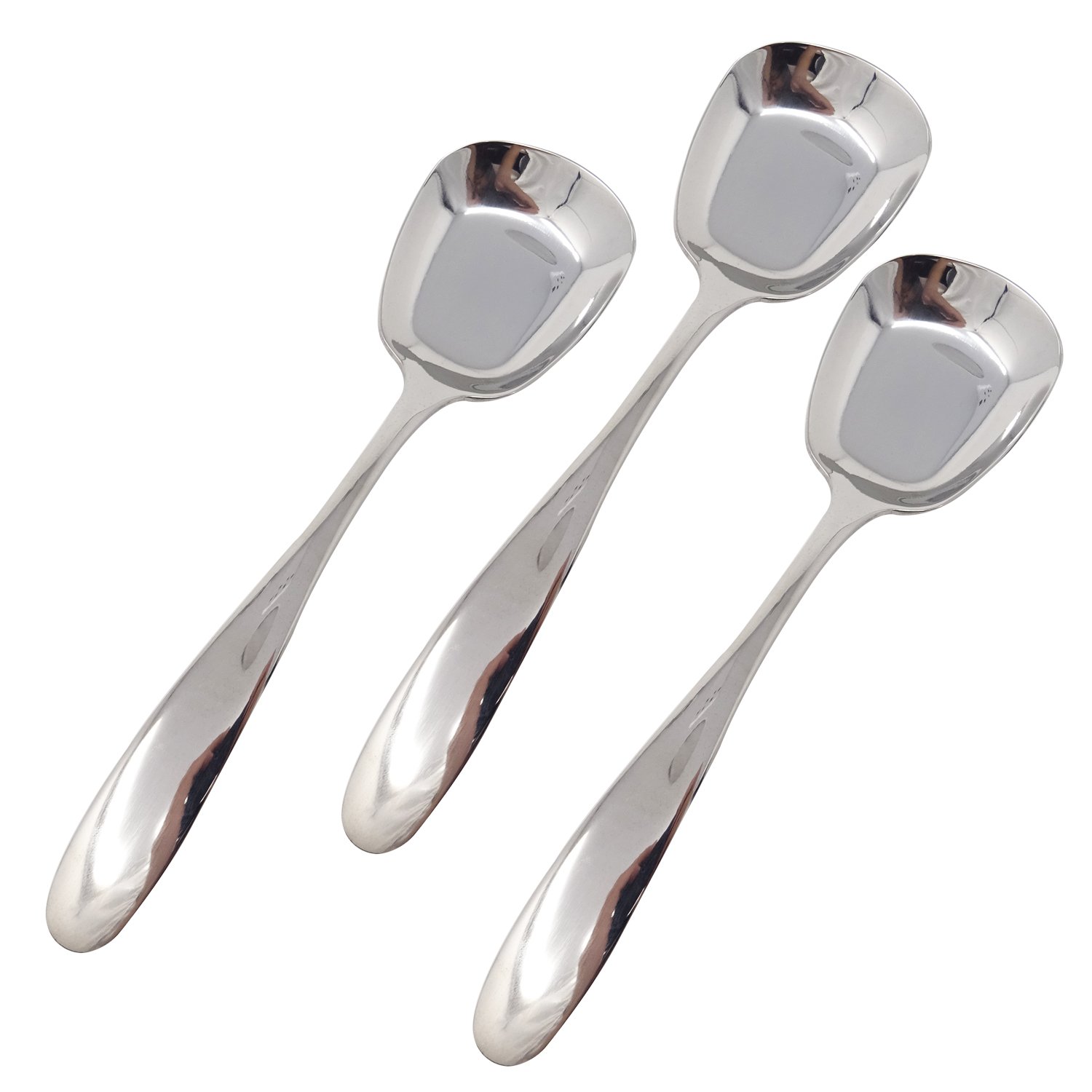 Honbay 3PCS Fashion Korean style Thick Heavy Weight Stainless Steel Soup Spoons Table Spoons Dinner Spoons Rice Spoons Flat Square Spoon