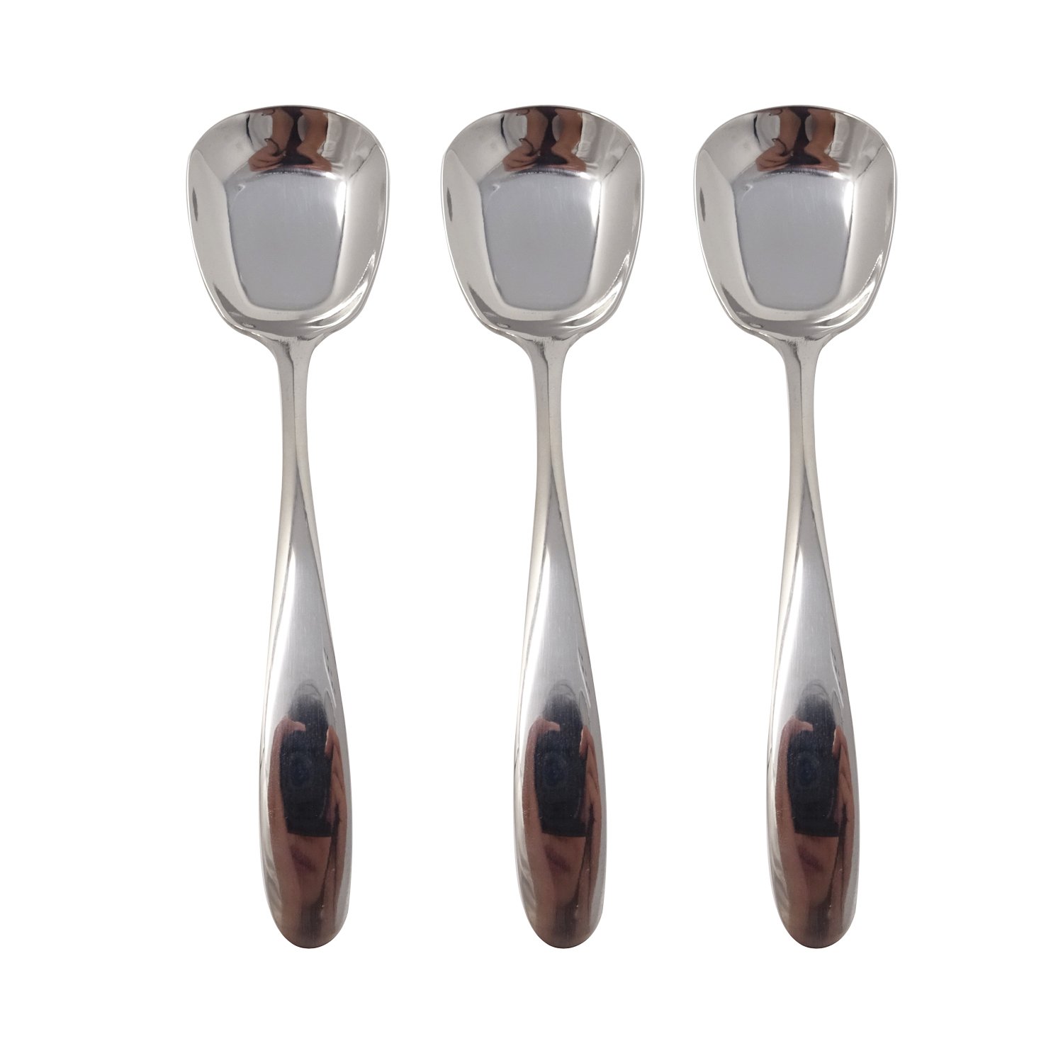 Honbay 3PCS Fashion Korean style Thick Heavy Weight Stainless Steel Soup Spoons Table Spoons Dinner Spoons Rice Spoons Flat Square Spoon