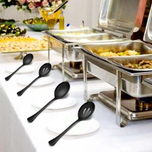 Homikit Stainless Steel 2 Black Serving Spoons, 2 Black Slotted Serving Spoons, 2 Black Serving Forks, Metal Buffet Party Banquet Restaurant Catering Serving Utensils, Mirror Polish, Dishwasher Safe