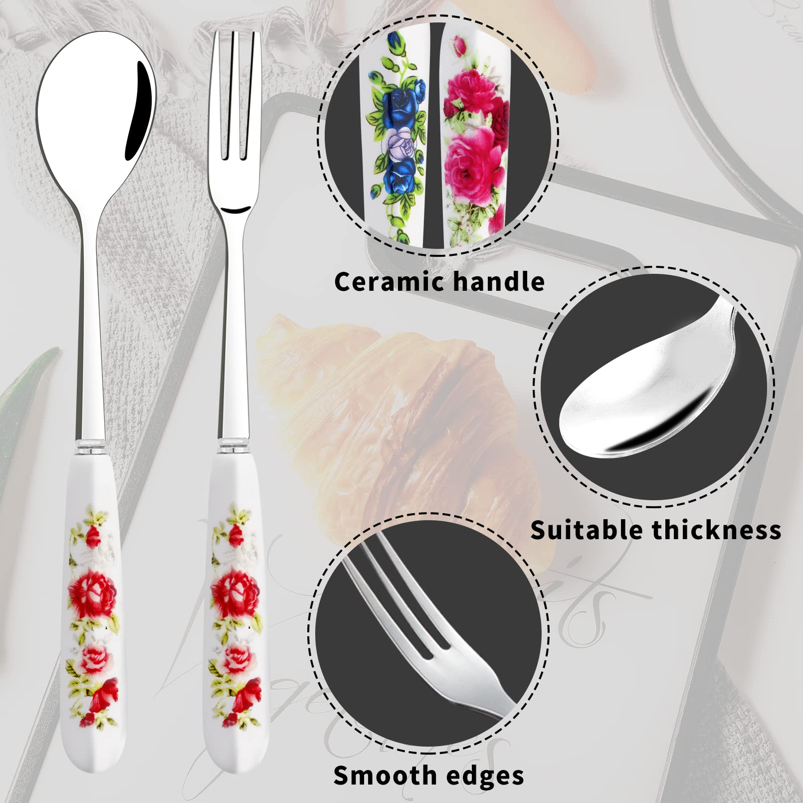 14 Pcs Dessert Forks and Spoons Silverware Set,Stainless Steel Small Appetizer Forks,Mini Coffee Spoons Salad Fork with Ceramics Handle,Cake Forks Tea Spoons for Dessert,Salad,Appetizer,Cocktail,Fruit