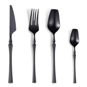 lemeya 18/10 stainless steel matte black silverware set,24 piece luxury flatware cutlery set service for 6, include knife fork spoon and tea spoon,dishwasher safe