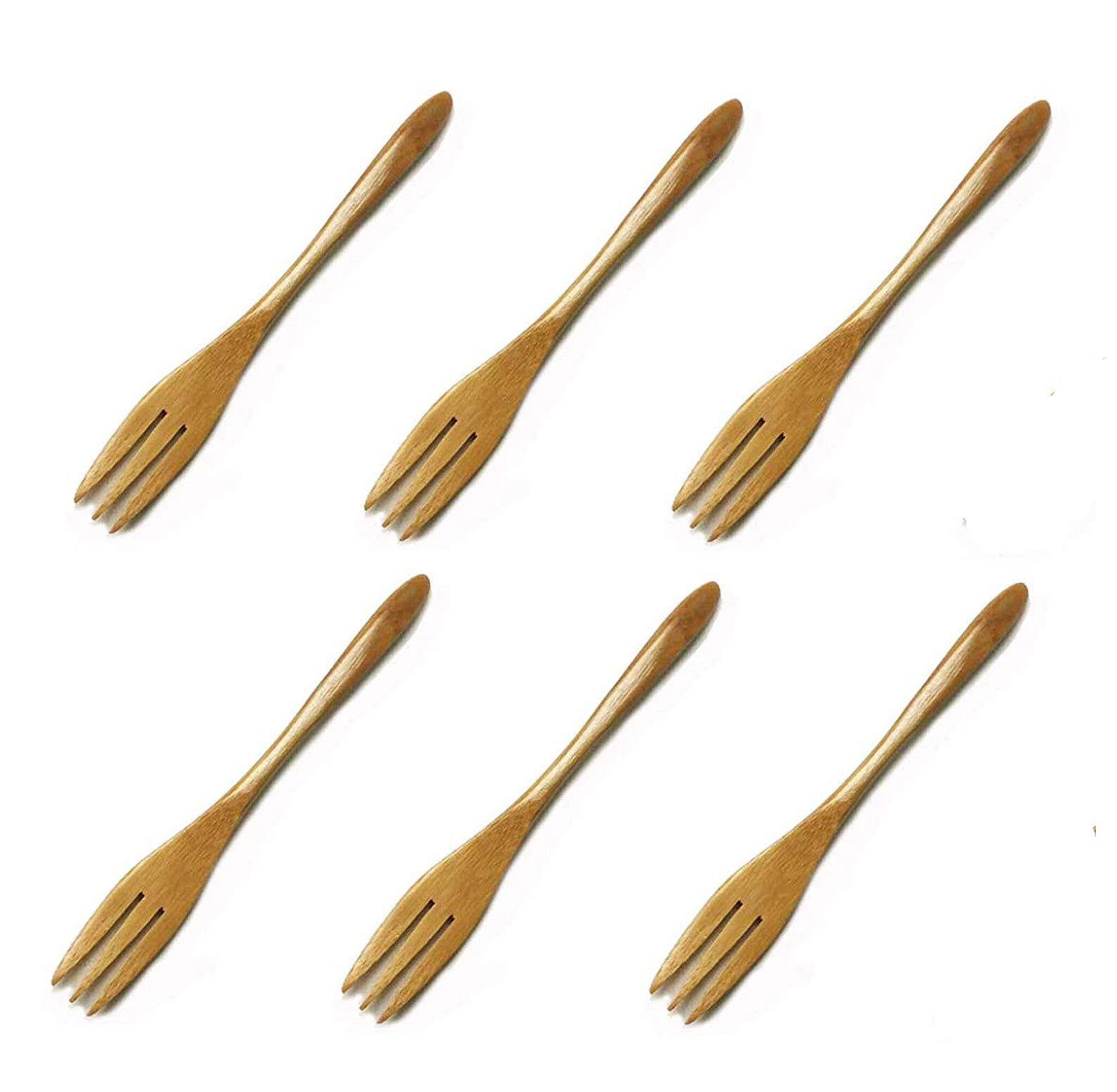 JapanBargain 4105x6, Small Bamboo Wood Forks for Appetizer Snack Fruit Dessert Kids Reusable Dishwasher Safe, 5.75-inch, Set of 6