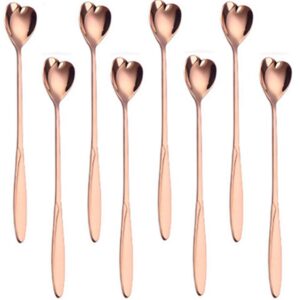 falytemow 304 stainless steel spoons for coffee tea dessert drink mixing milkshake spoon tableware pack of 8 (8pcs rose gold heart shape)
