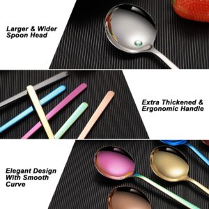 OFIDUS 7 Colors Stainless Steel Spoon Set - 7.8 Inch Round Long Handle Spoon, Sturdy Durable Soup Spoons, Easy to Grasp and Clean Colorful Table Spoon Set Suitable for Home, Travel, Camping (7 Pieces)