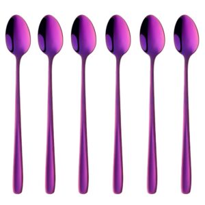 buyer star long handle iced tea spoons set of 6, 8 inch 18/10 coffee spoon sets for mixing, cocktail stirring, tea, coffee, milkshake, cold drink