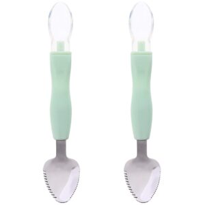 kisangel 2pcs food scraper spoon silicone feeding spoons double head fruit puree spoon practical first training baby scraper for fruit scraping feeding gifts,green