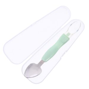 Kisangel 2pcs Food Scraper Spoon Silicone Feeding Spoons Double Head Fruit Puree Spoon Practical First Training Baby Scraper for Fruit Scraping Feeding Gifts,Green