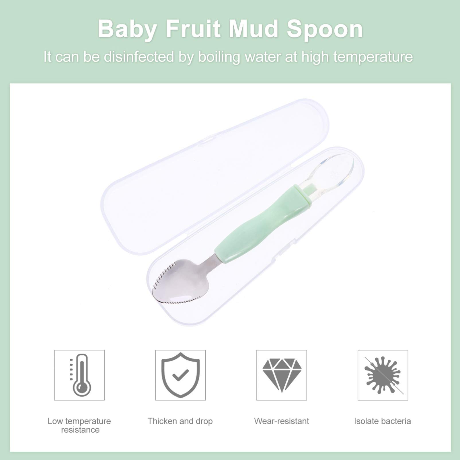 Kisangel 2pcs Food Scraper Spoon Silicone Feeding Spoons Double Head Fruit Puree Spoon Practical First Training Baby Scraper for Fruit Scraping Feeding Gifts,Green