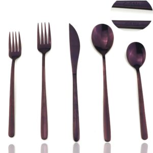 jashii mirror polished purple 20-piece sus304 stainless steel flatware set,silverware set dinner knife fork spoon dessert fork salad spoon service for 4