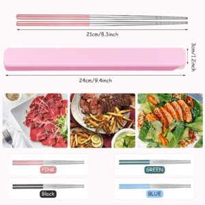 4 Pairs Portable Chopsticks with Case Stainless Steel Chopsticks Reusable Portable Utensil for School Home Office Camp Travel Bento Box