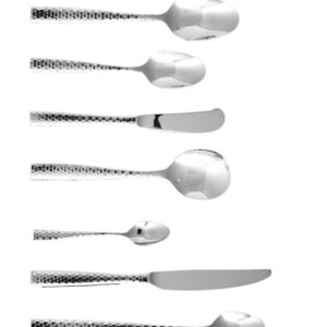 Fortessa Lucca Faceted 18/10 Stainless Steel Flatware Dessert/Oval Soup Spoon, Set of 12