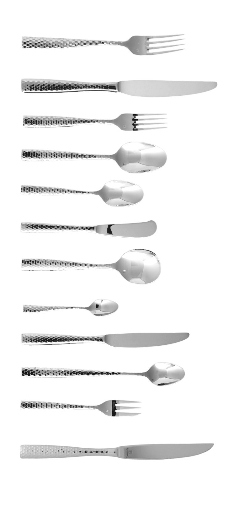Fortessa Lucca Faceted 18/10 Stainless Steel Flatware Dessert/Oval Soup Spoon, Set of 12