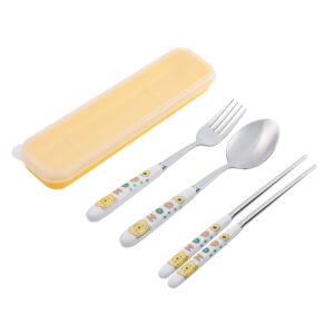 pooh portable camp reusable flatware cute pooh bear travel utensils case with stainless steel fork spoon chopsticks(scf-pooh)