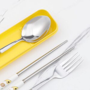 Pooh Portable Camp Reusable Flatware Cute Pooh Bear Travel Utensils Case with Stainless Steel Fork Spoon Chopsticks(SCF-Pooh)