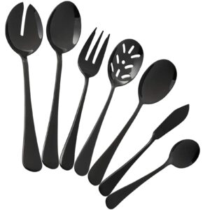 black serving utensils set. stainless steel hostess flatware sets 7-piece includes silverware large salad serving spoons, forks & slotted spoons,sugar spoons,butter knife.dishwasher safe