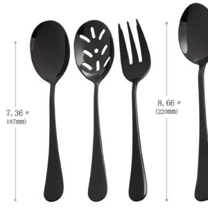 Black Serving utensils set. Stainless Steel Hostess Flatware Sets 7-Piece Includes Silverware Large Salad Serving Spoons, Forks & Slotted Spoons,sugar spoons,butter knife.Dishwasher Safe