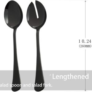 Black Serving utensils set. Stainless Steel Hostess Flatware Sets 7-Piece Includes Silverware Large Salad Serving Spoons, Forks & Slotted Spoons,sugar spoons,butter knife.Dishwasher Safe