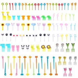 Plastic Fruit fork with Animal Decor, Cute Food Picks for Cake Dessert Fruit-platter, Reusable Mini Toothpick Bento Box Party Supply Lunch Accessories (random style) (112)