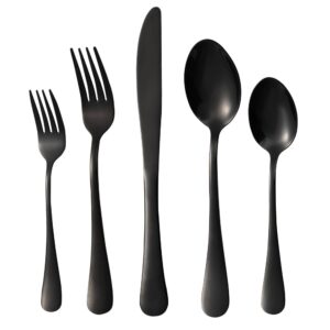 rygten qu 20-piece black silverware set, stainless steel flatware set, cutlery set for home kitchen, tableware set service for 4, dishwasher safe