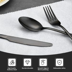 Rygten QU 20-piece Black Silverware Set, Stainless Steel Flatware Set, Cutlery Set For Home Kitchen, Tableware Set Service for 4, Dishwasher Safe