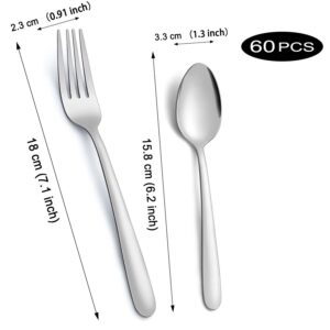 60 Pieces Dinner Forks (7.1 inches) and Teaspoons (6.2 inches), Pleafind Forks Silverware and Teaspoons, Contains 24 Pieces Forks and 36 Pieces Teaspoons, Use for Home, Kitchen, Restaurant