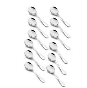 shapes artic stainless steel soup spoons, set of 12 pcs. (19.5 cm) | stylish & fancy round stainless steel long silverware soup spoon set